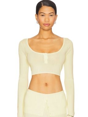 Lioness Pale Yellow Cropped Scoop Neck Long Sleeve Top